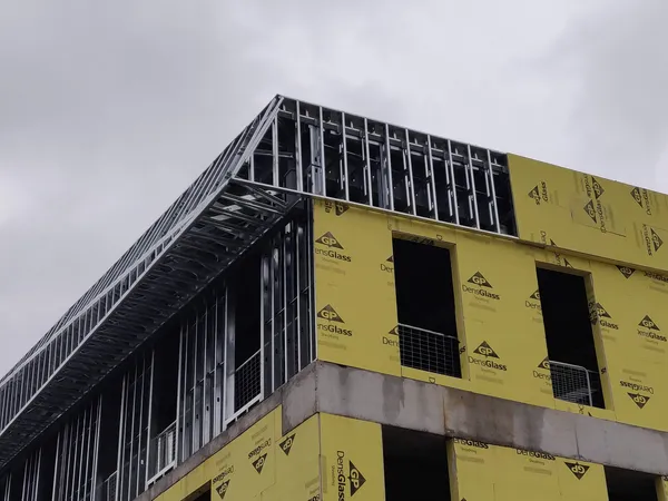 building with soffit and parapet